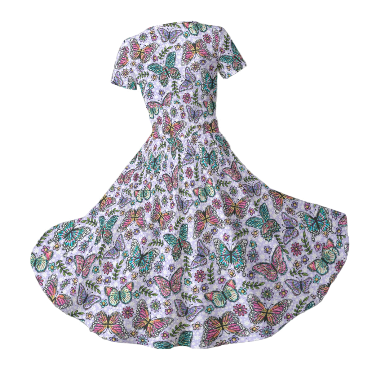 Butterfly Magic - Women's V-Neck Ruched Midi Dress