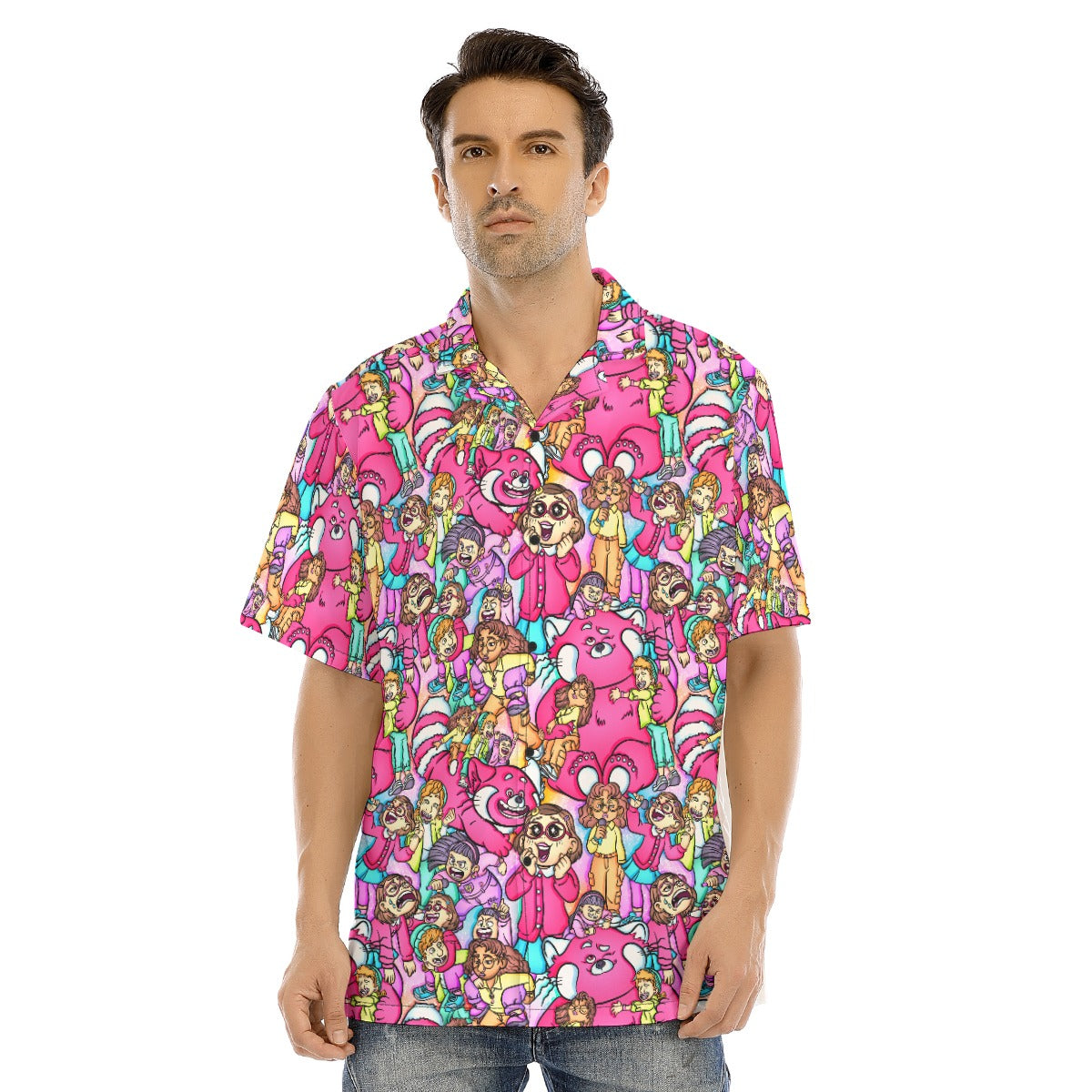 Red Panda Chaos Scenes - Men's Hawaiian Button Up Shirt