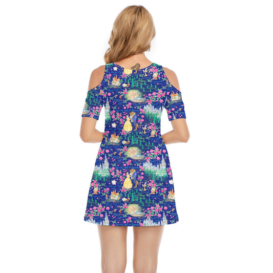 Enchanted Forest Romance - Women's Cold Shoulder Cotton Dress