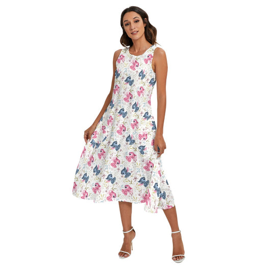 Blue Alien & Pink Friend Love - Women’s Diagonal Pocket Midi Dress