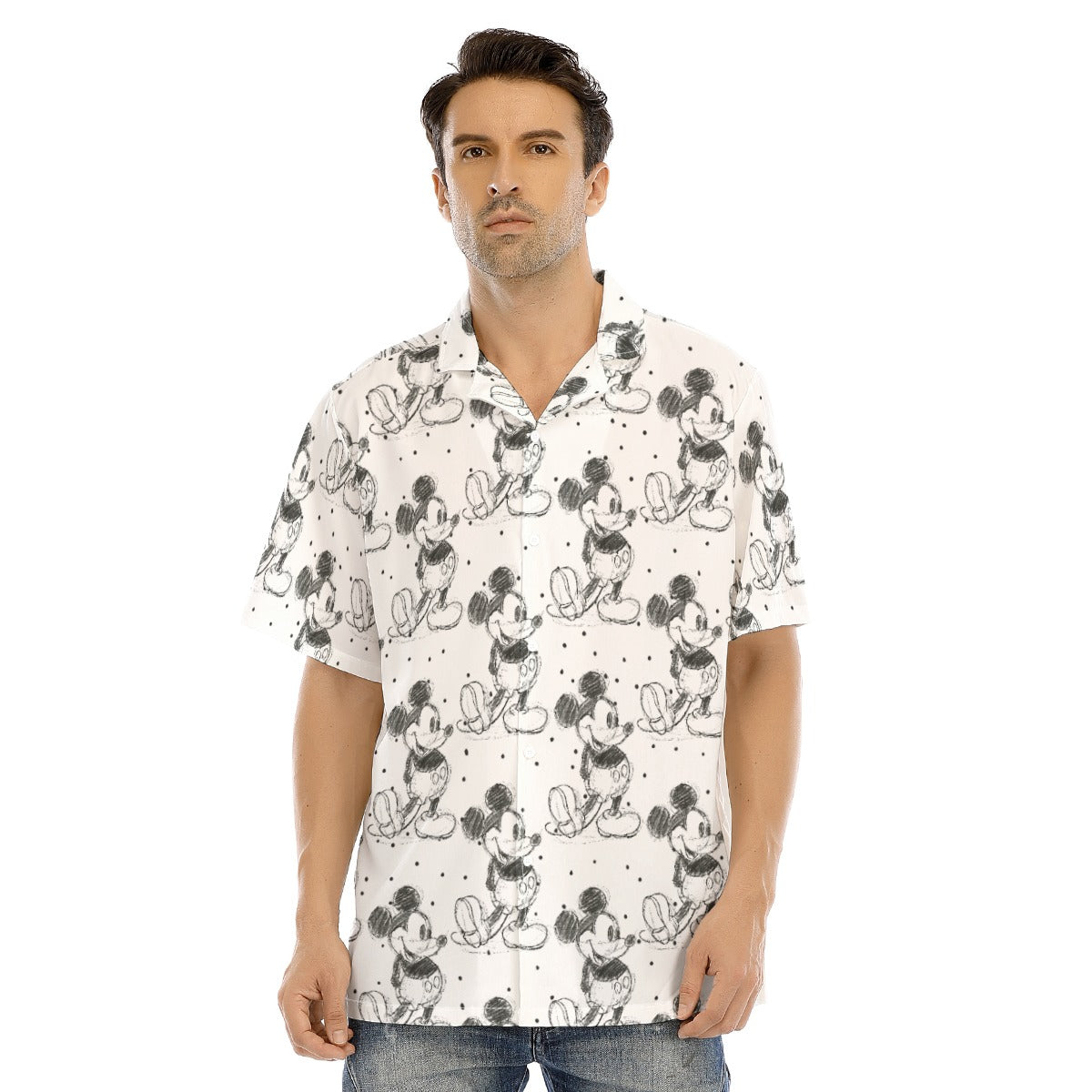Sketch of Classic Mouse - Men's Hawaiian Button Up Shirt