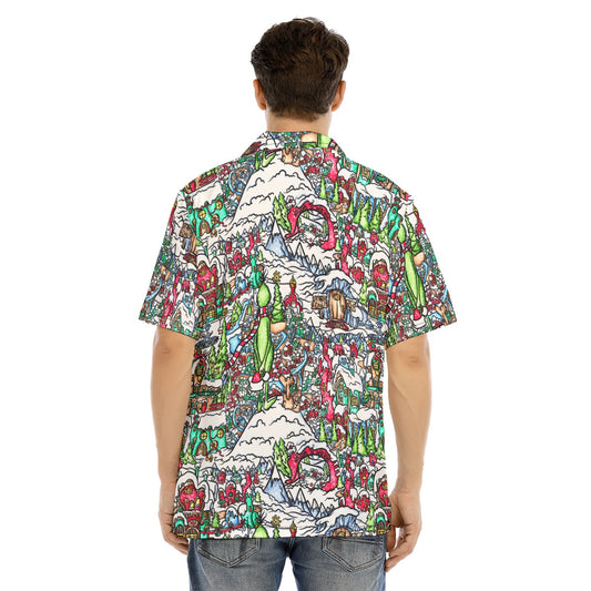Whimsical Village Winter Wonderland - Men's Hawaiian Button Up Shirt