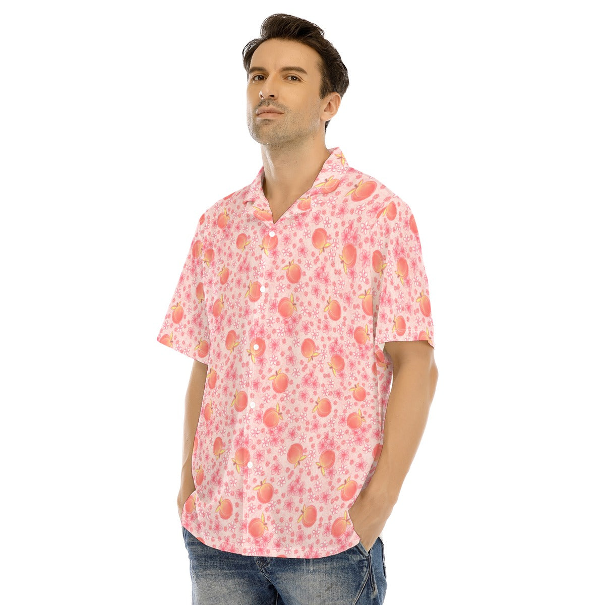Summer Fruits - Peaches - Men's Hawaiian Button Up Shirt
