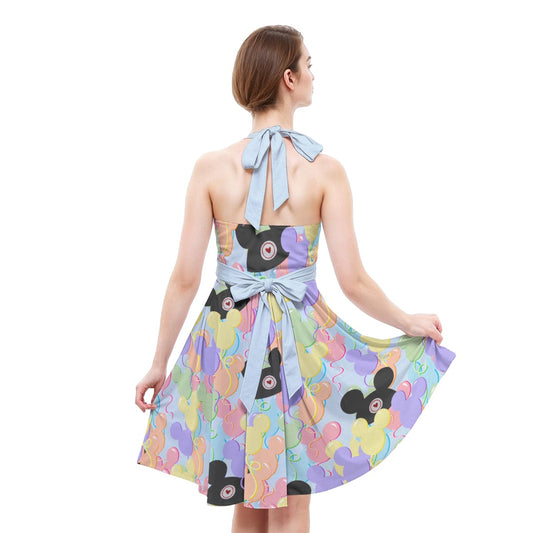 Pastel Mouse Ear Balloons - Women's Halter Vintage Pocket Dress