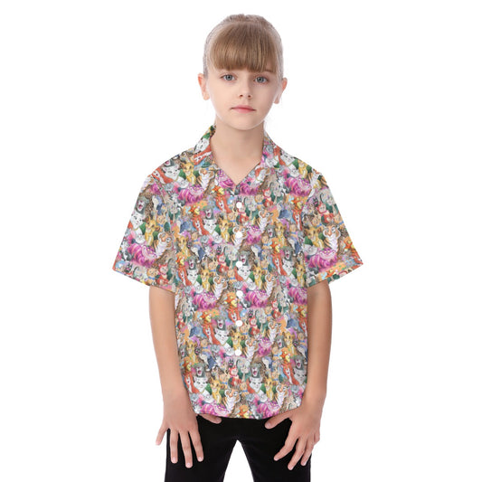 Whimsical Storybook Cats - Kid's Hawaiian Button Up Shirt