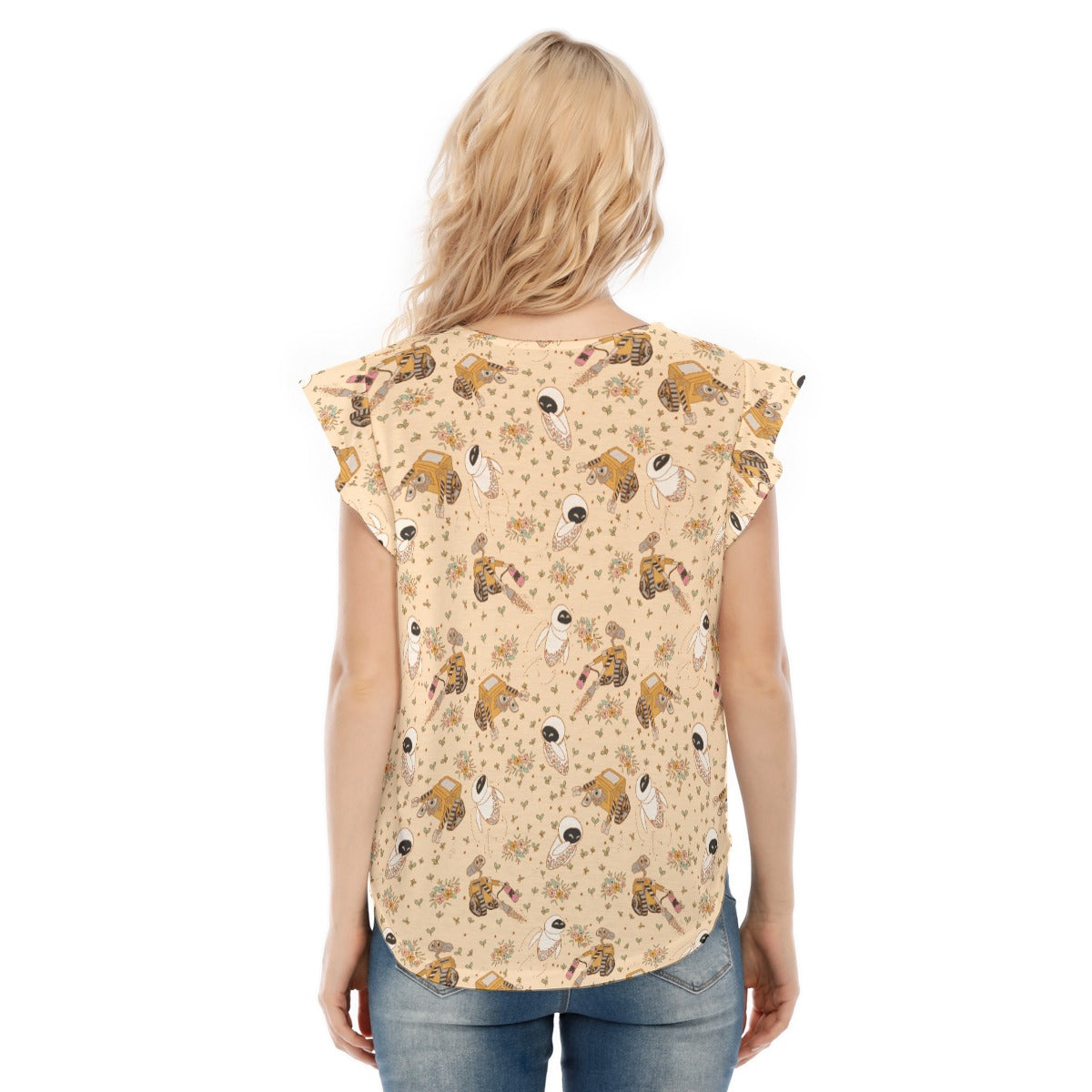 Botanical Robot Love Story - Women’s Flutter Sleeve Top