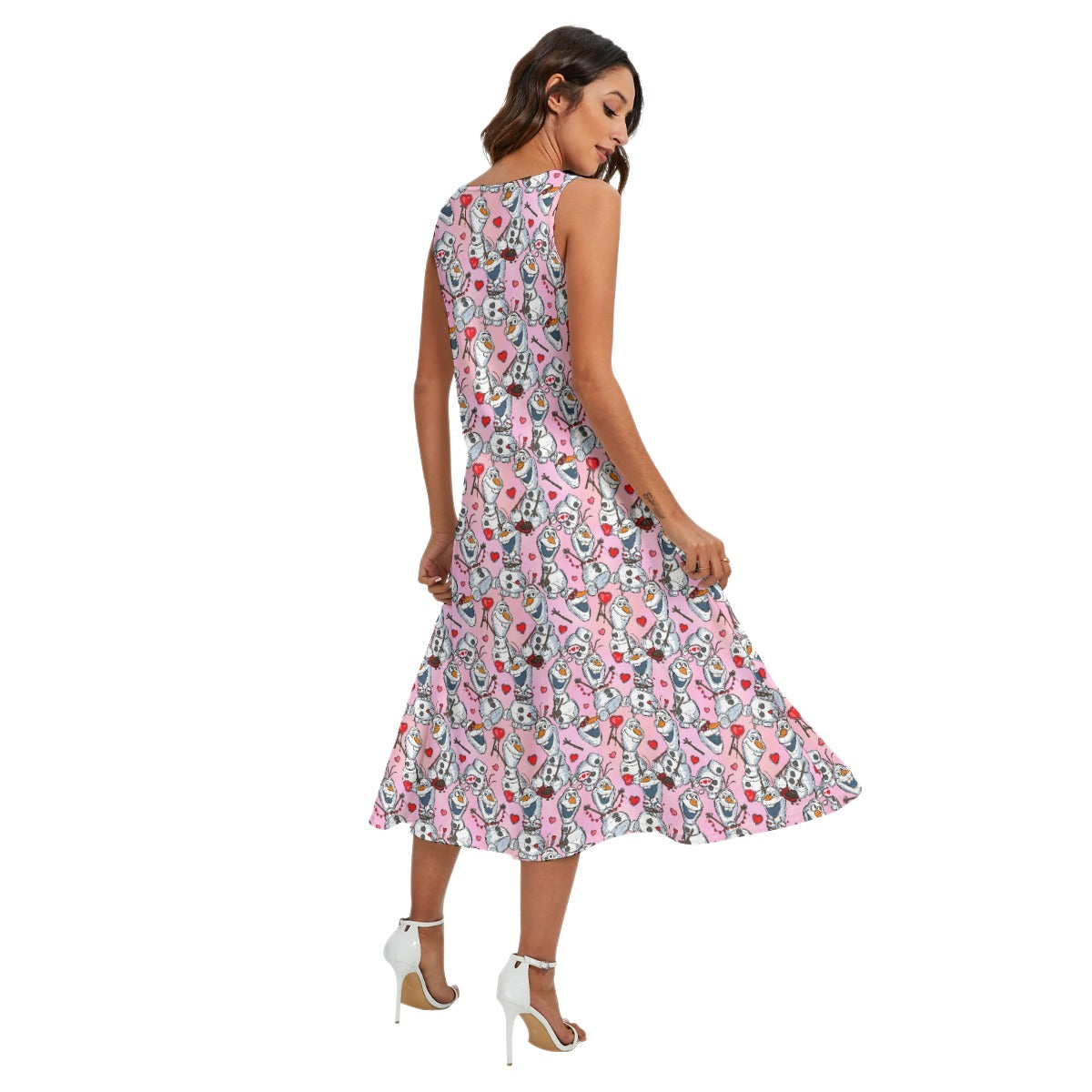 Sketched Snowman Valentine’s Day - Women’s Diagonal Pocket Midi Dress