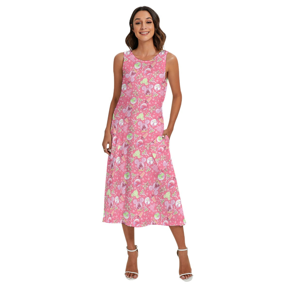 Winter Mouse Snacks & Balloons - Women’s Diagonal Pocket Midi Dress