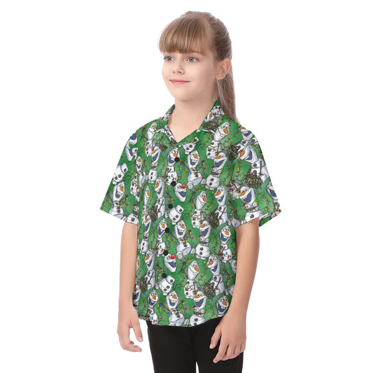 Sketched Snowman Christmas - Kid's Hawaiian Button Up Shirt