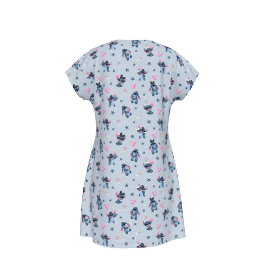 Happy Blue Alien - Women's T-Shirt Dress