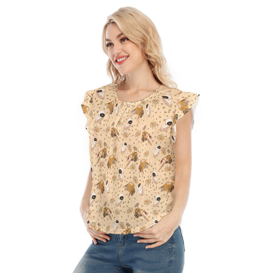 Botanical Robot Love Story - Women’s Flutter Sleeve Top