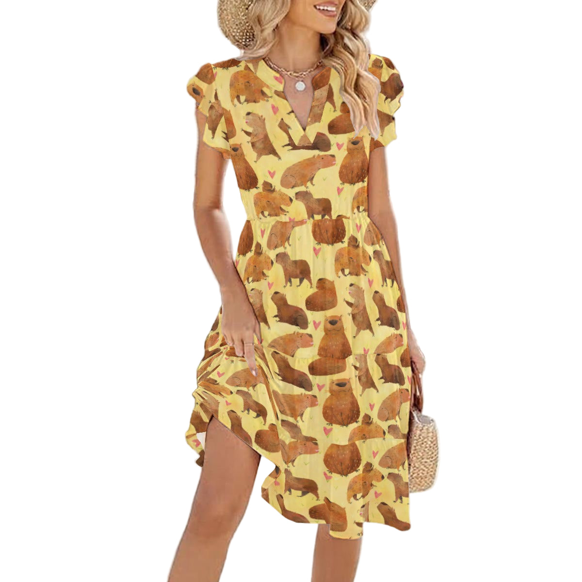 Capybara Love - Women's Tiered Pocket Midi Dress
