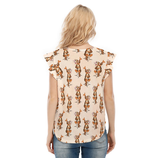 Sketched Bouncing Buddy - Women’s Flutter Sleeve Top