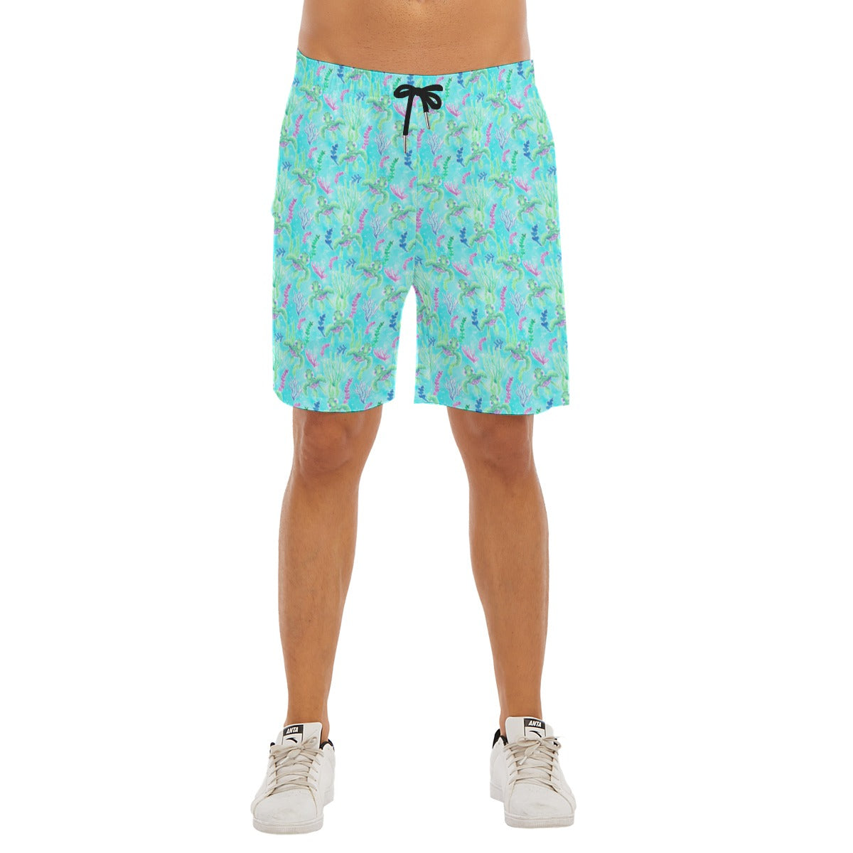 Neon Floral Baby Turtle - Men’s Pocket Beach Shorts