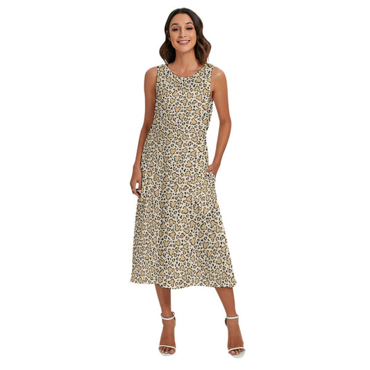 Mouse Ears Animal Print - Women’s Diagonal Pocket Midi Dress