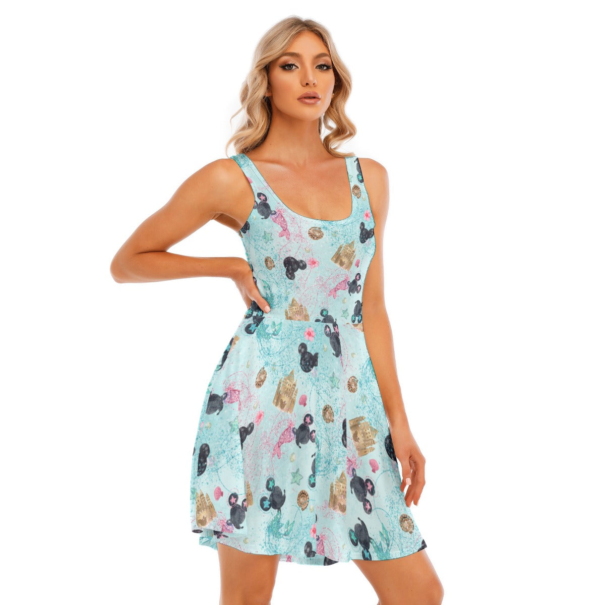 Watercolor Mermaid Mouse Ears - Women's Sleeveless Pocket Skater Dress