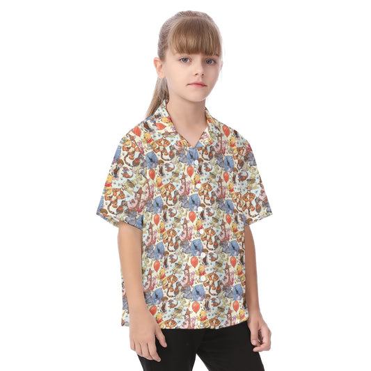 Woodland Friends Sketchched - Kid's Hawaiian Button Up Shirt