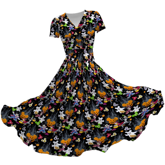 Mouse Gang Trick or Treat - Women's V-Neck Ruched Midi Dress