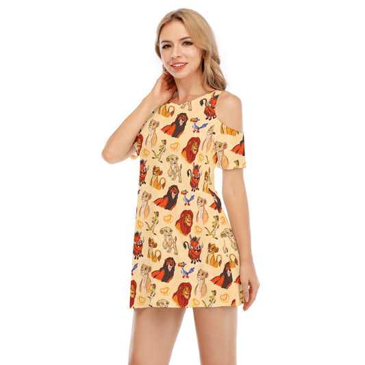 Sketched Savanna Friends - Women's Cold Shoulder Cotton Dress