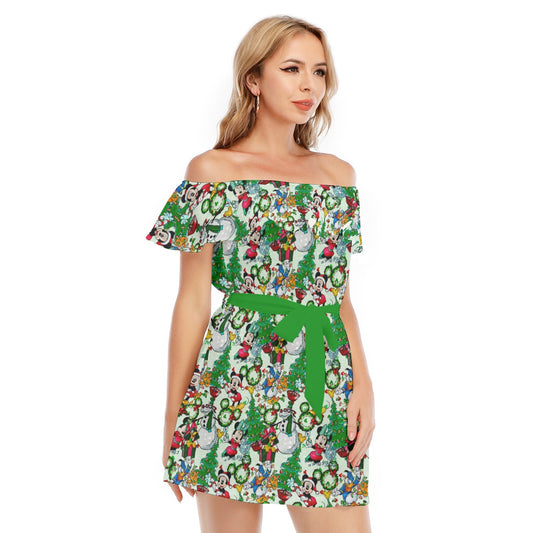 Mouse Friends Christmas Decorations - Women's Off-shoulder Ruffle Dress