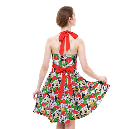 Mouse Friends in Santa HatsHats - Women's Halter Vintage Pocket Dress