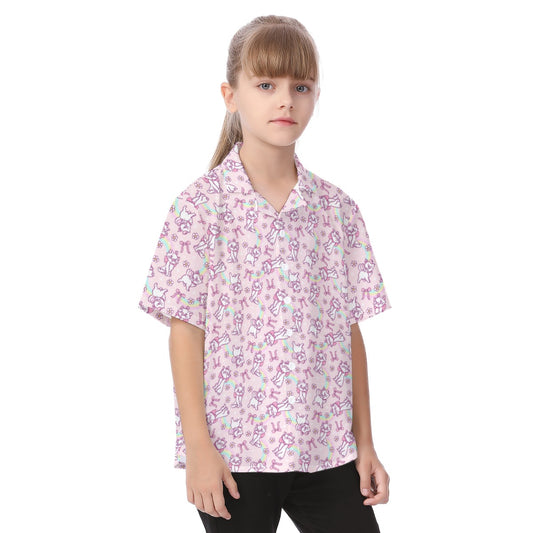 Rainbow Bow Kitty - Kid's Hawaiian Button Up Shirt