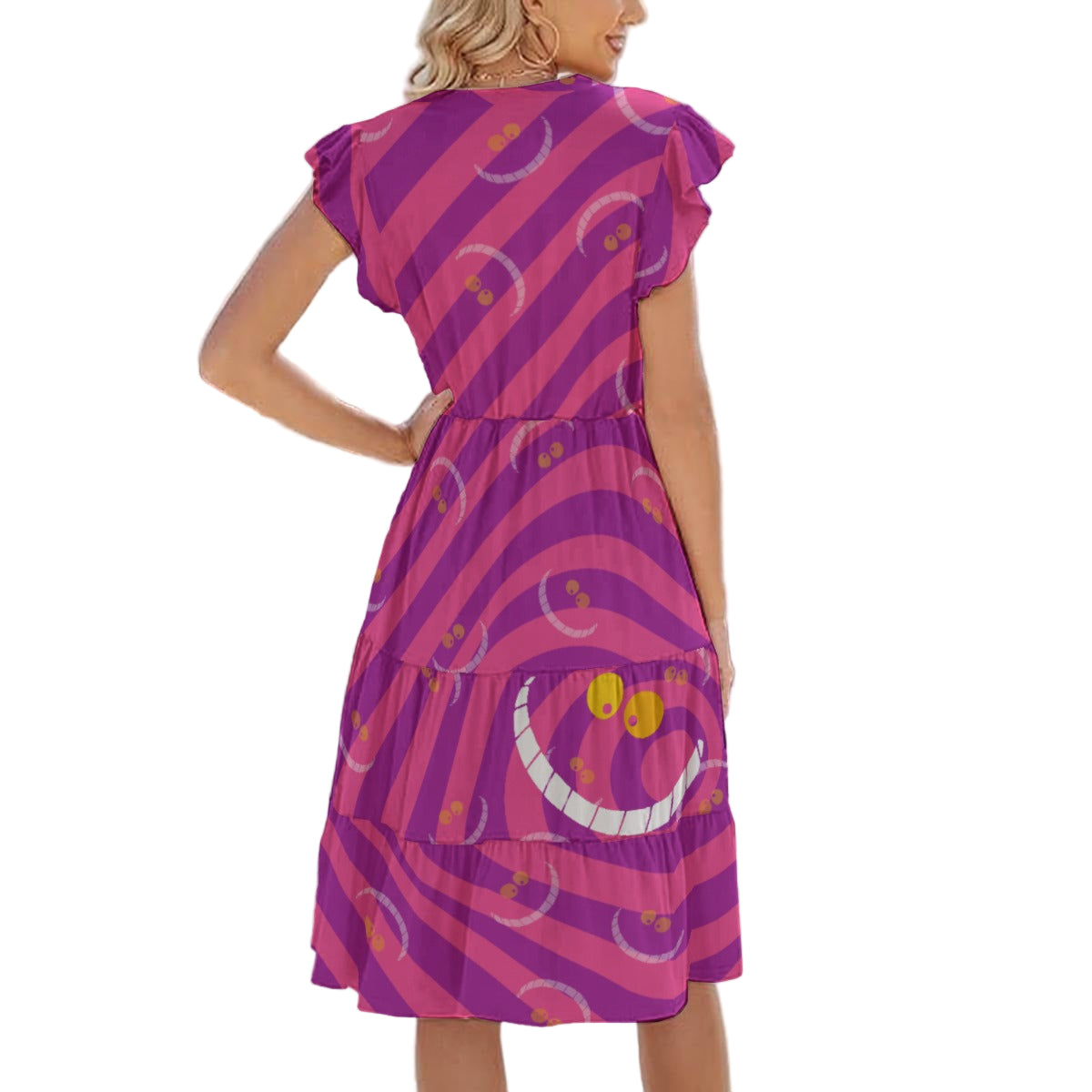 Whimsical Grinning Stripes - Women's Tiered Pocket Midi Dress