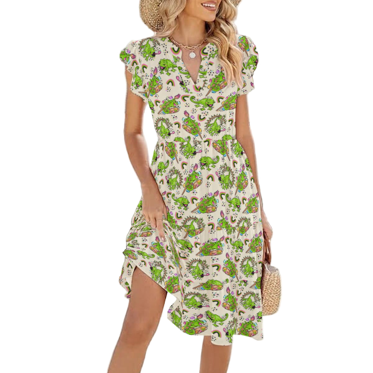 Colorful Chameleon Splash - Women's Tiered Pocket Midi Dress