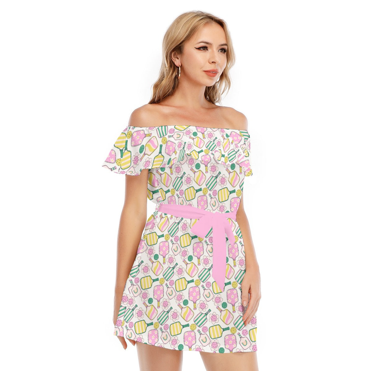 Pretty Pickleball Paddles - Women's Off-shoulder Ruffle Dress