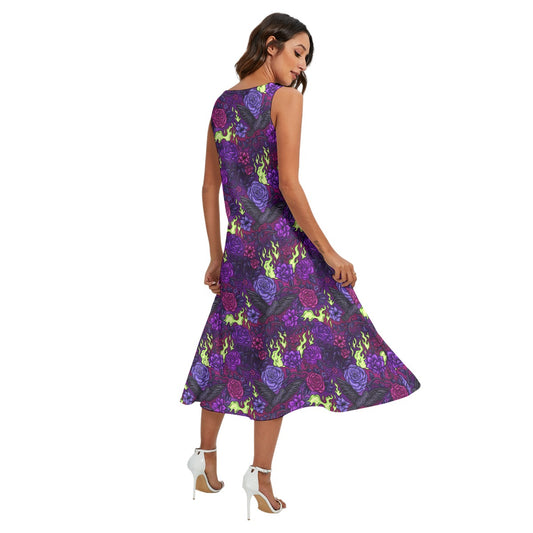 Fairytale Florals - Dark Enchantress - Women’s Diagonal Pocket Midi Dress
