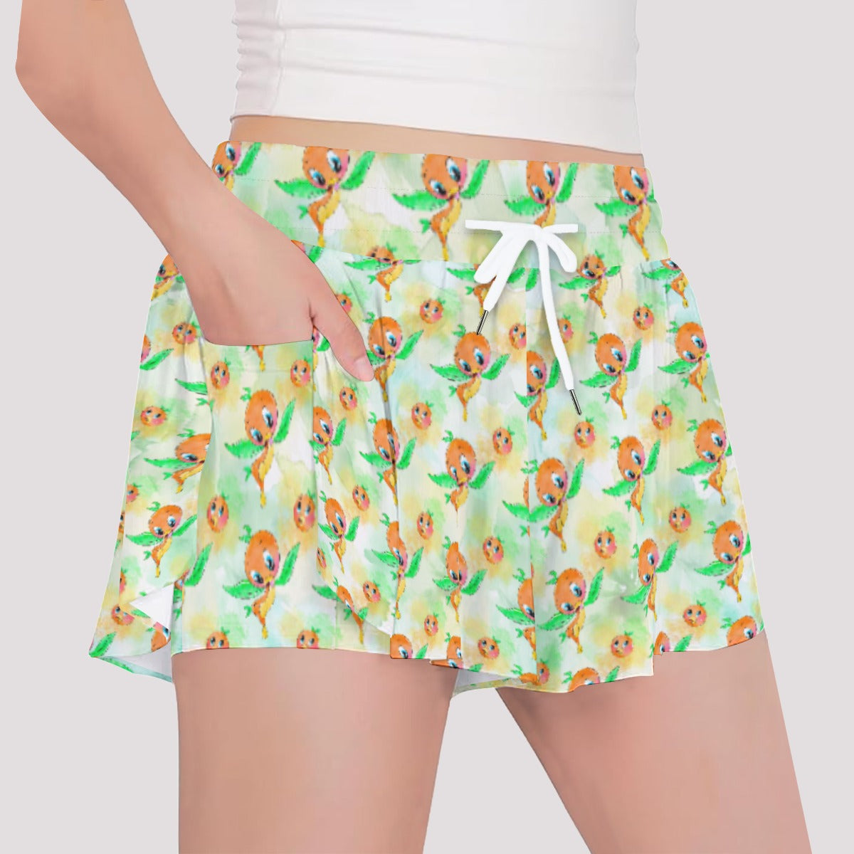 Sunny Citrus Thoughts - Girls’ Flowy Pocket Shorts