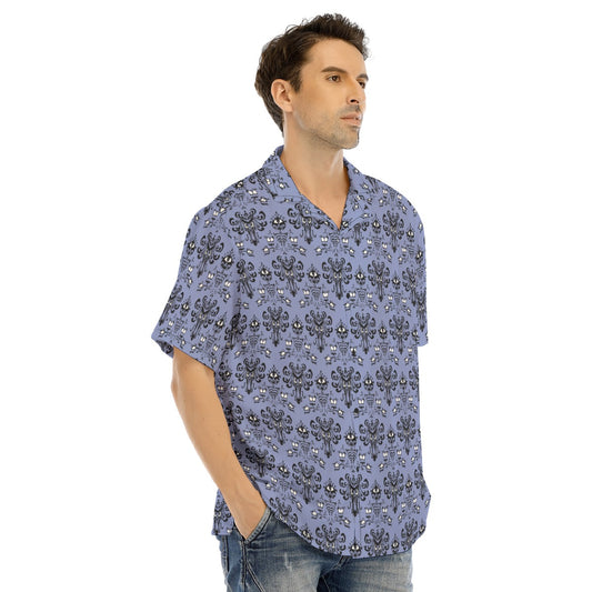 Spooky Mansion Wallpaper- Men's Hawaiian Button Up Shirt