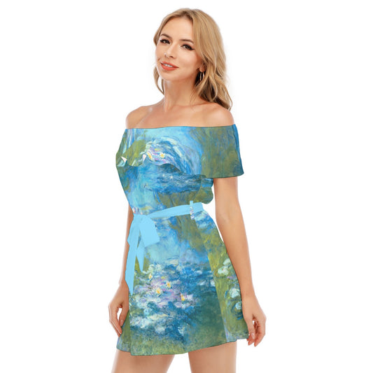 Monet Water Lillies - Women's Off-shoulder Ruffle Dress