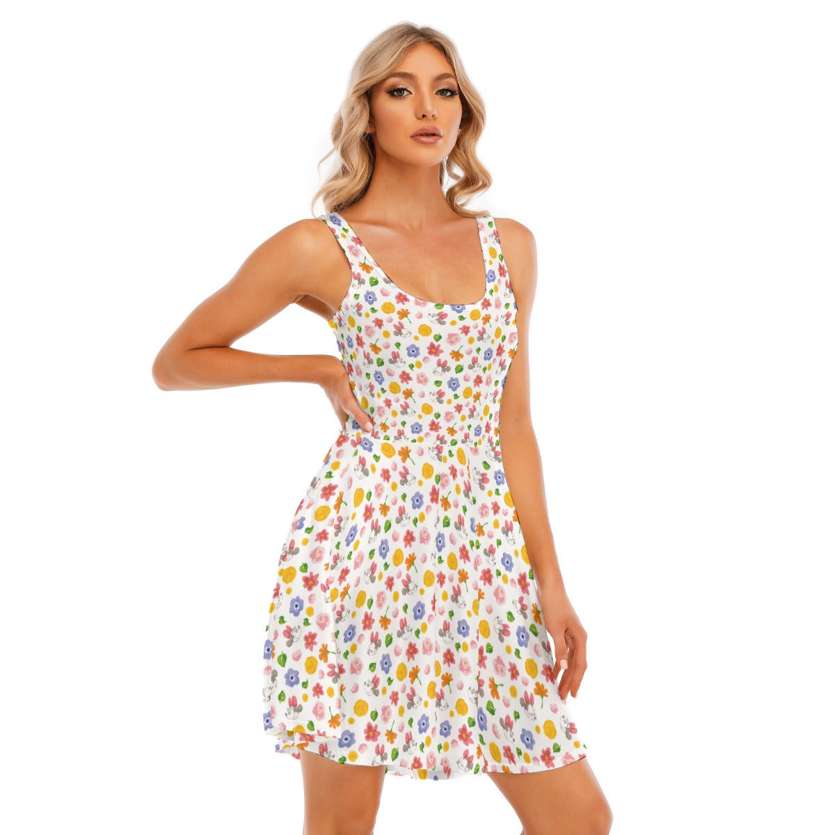 Floral Friends Springtime - Women's Sleeveless Pocket Skater Dress