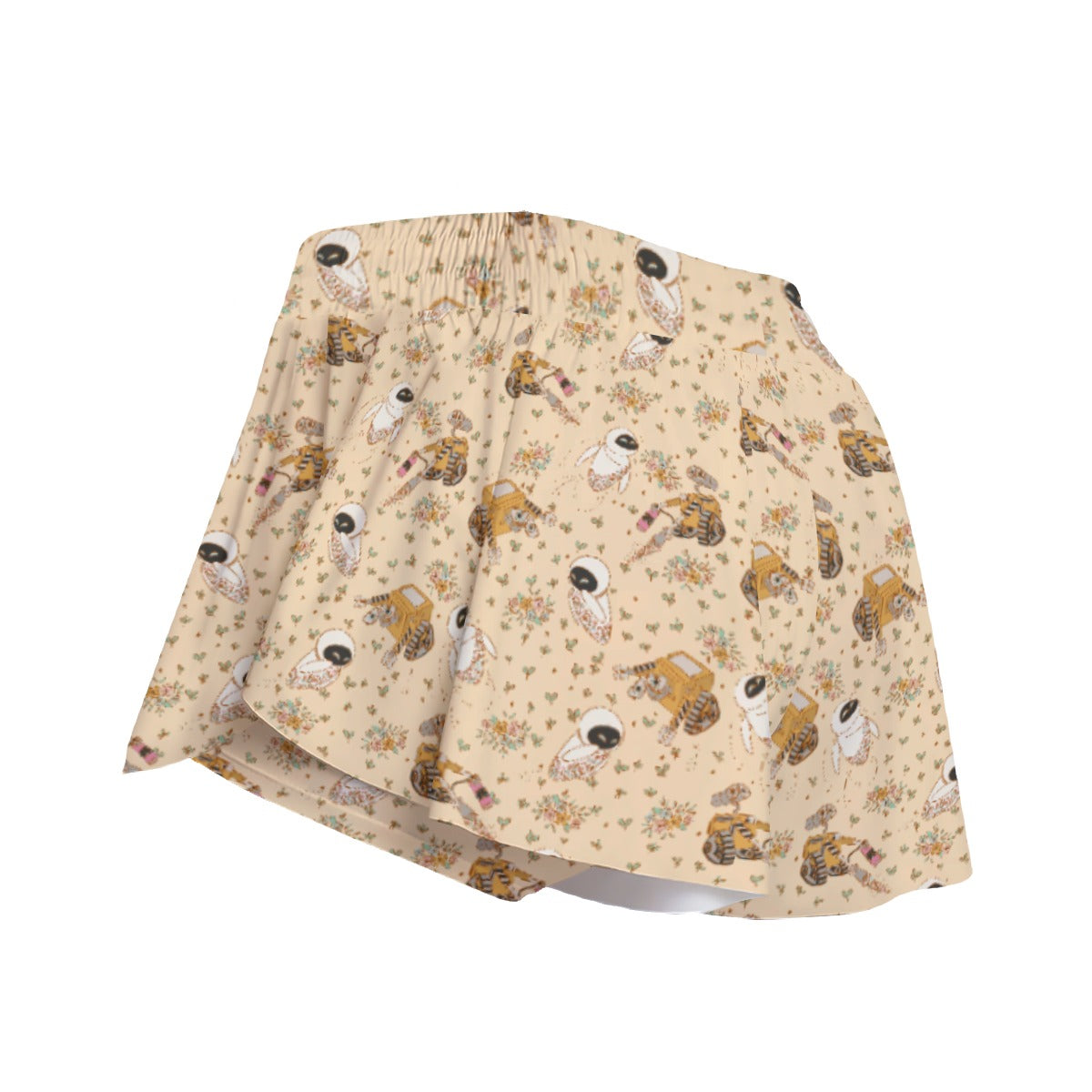 Botanical Robot Love Story - Women's Flowy Pocket Shorts