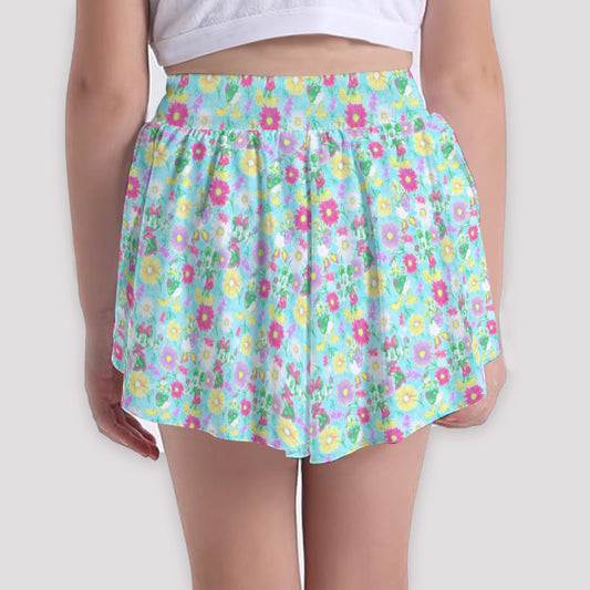 Neon Spring Floral Friendsends - Girls’ Flowy Pocket Shorts