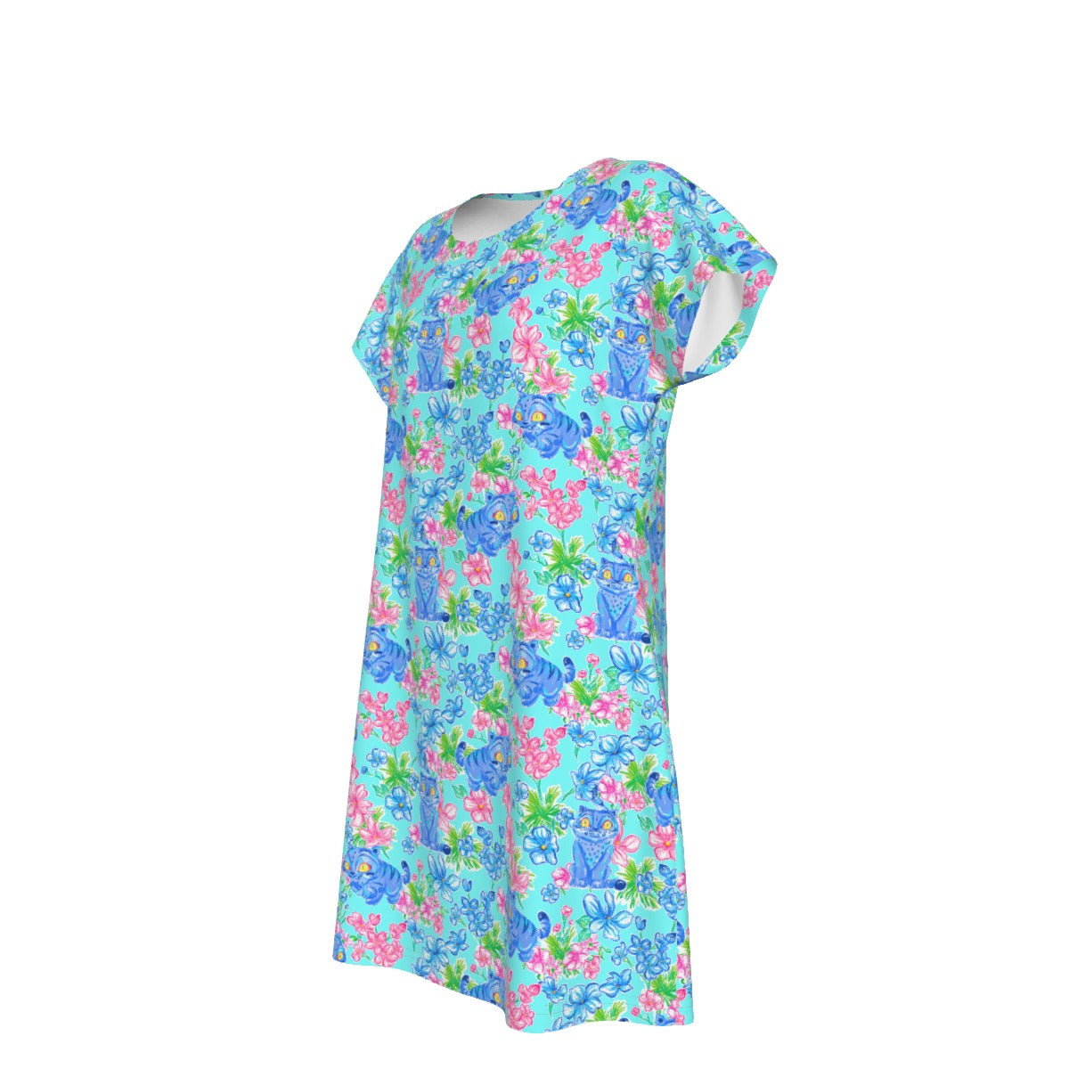 Derpy Tiger Blooms - Women's T-Shirt Dress