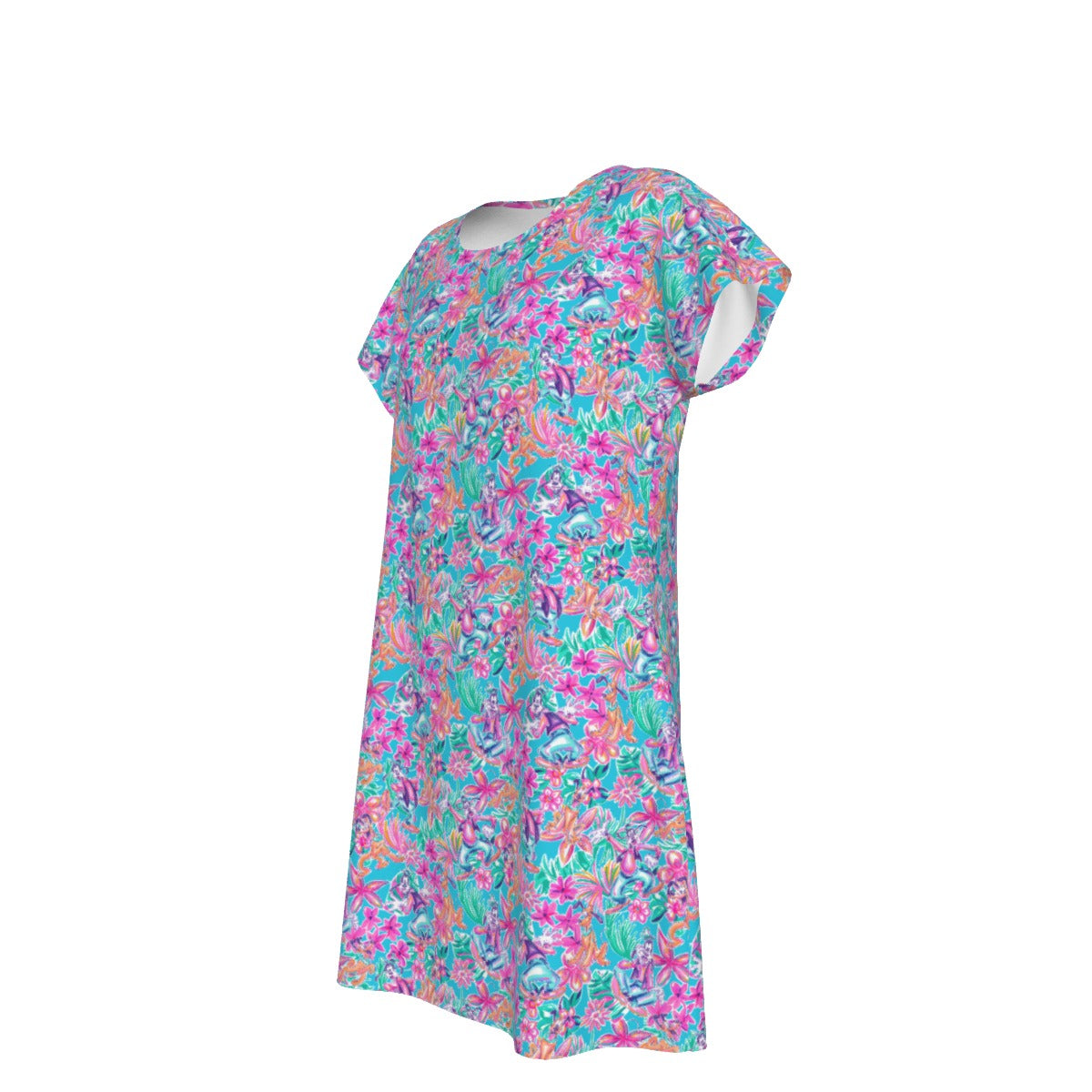 Tropical Bloom Fiesta - Playful Duo - Women's T-Shirt Dress