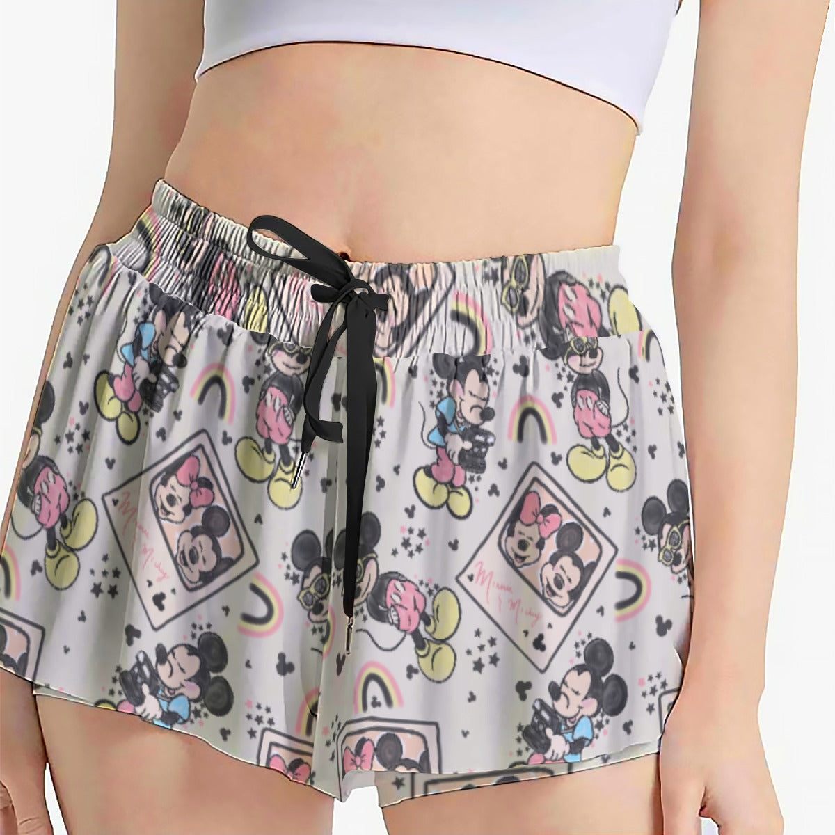Retro Camera Mouse - Women's Flowy Pocket Shorts