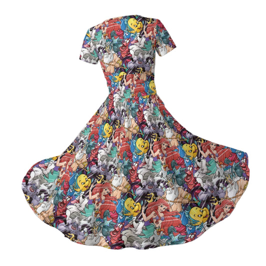 Undersea Crew Sketch - Women's V-Neck Ruched Midi Dress