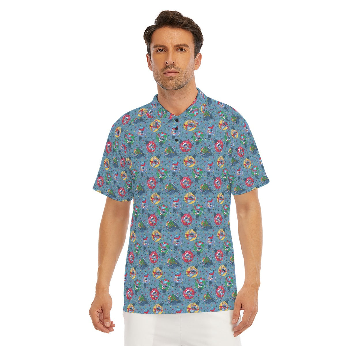 Holiday Baubles with Mischievous Blue Alien - Men's Polo Shirt