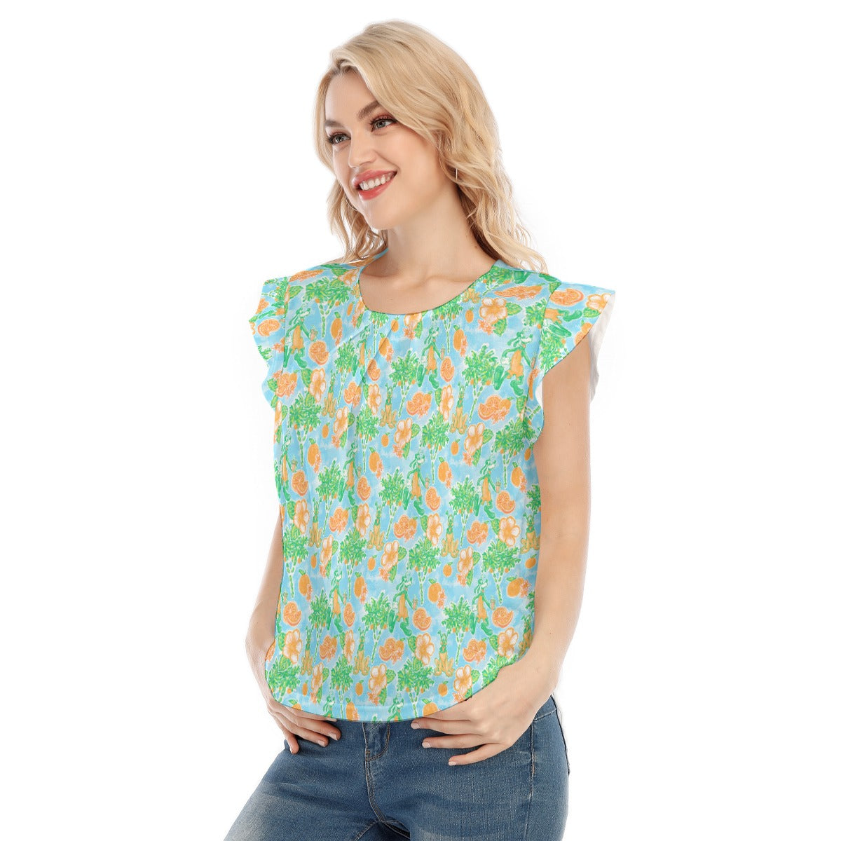 Neon Tangerine Island Pals - Women’s Flutter Sleeve Top