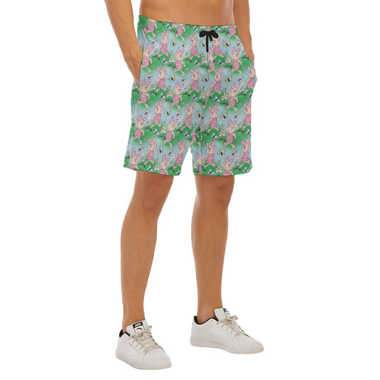 Sketched Shy Friend and Butterflies - Men’s Pocket Beach Shorts