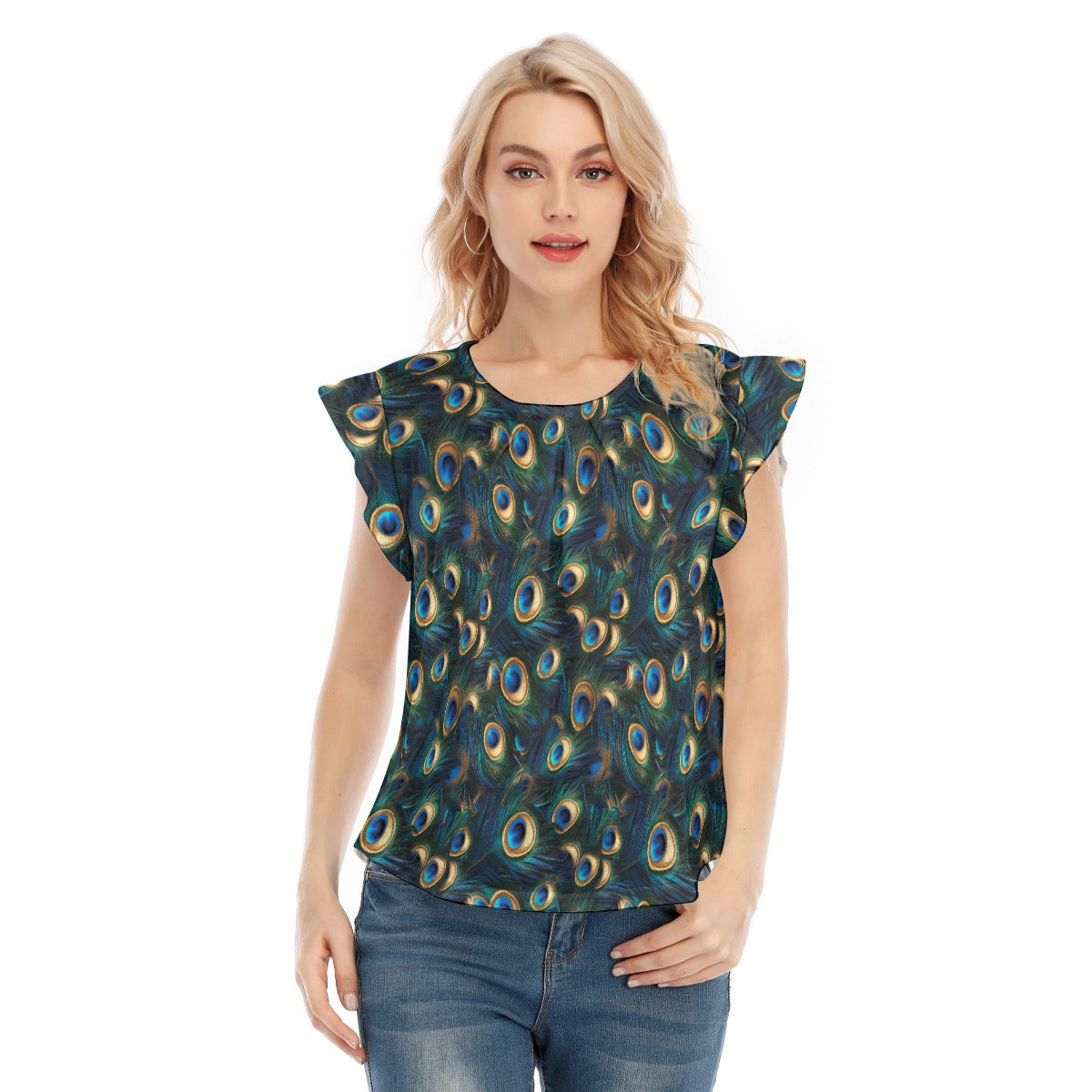 Animal Print - Peacock - Women’s Flutter Sleeve Top