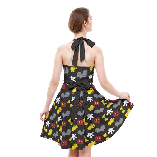 Classic Mouse Style - Women's Halter Vintage Pocket Dress