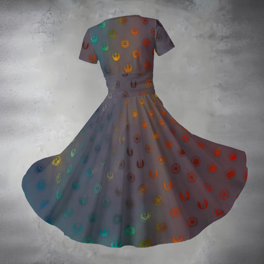 Galaxy Far Away - Women's V-Neck Ruched Midi Dress