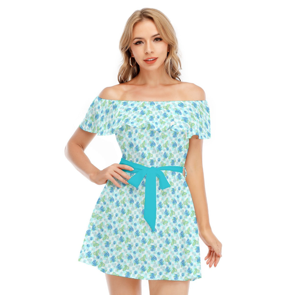 Fruitimals - Blueberry Dinosaurs - Women's Off-shoulder Ruffle Dress