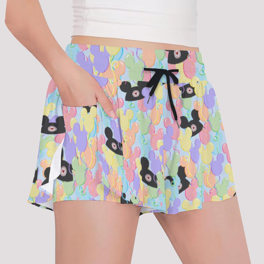 Pastel Mouse Ear Balloons - Girls’ Flowy Pocket Shorts