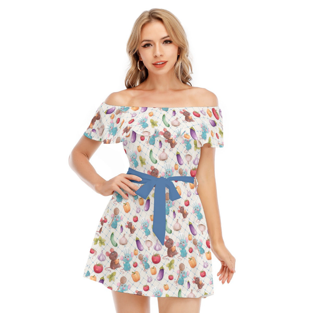 Ratatouille Veggies - Women's Off-shoulder Ruffle Dress