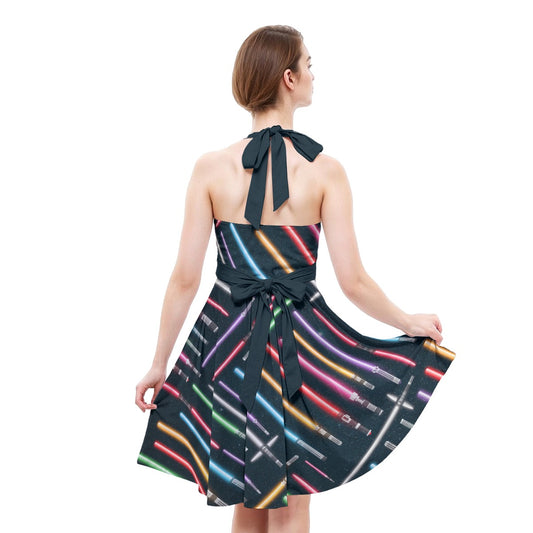 Vibrant Galaxy Sabers - Women's Halter Vintage Pocket Dress